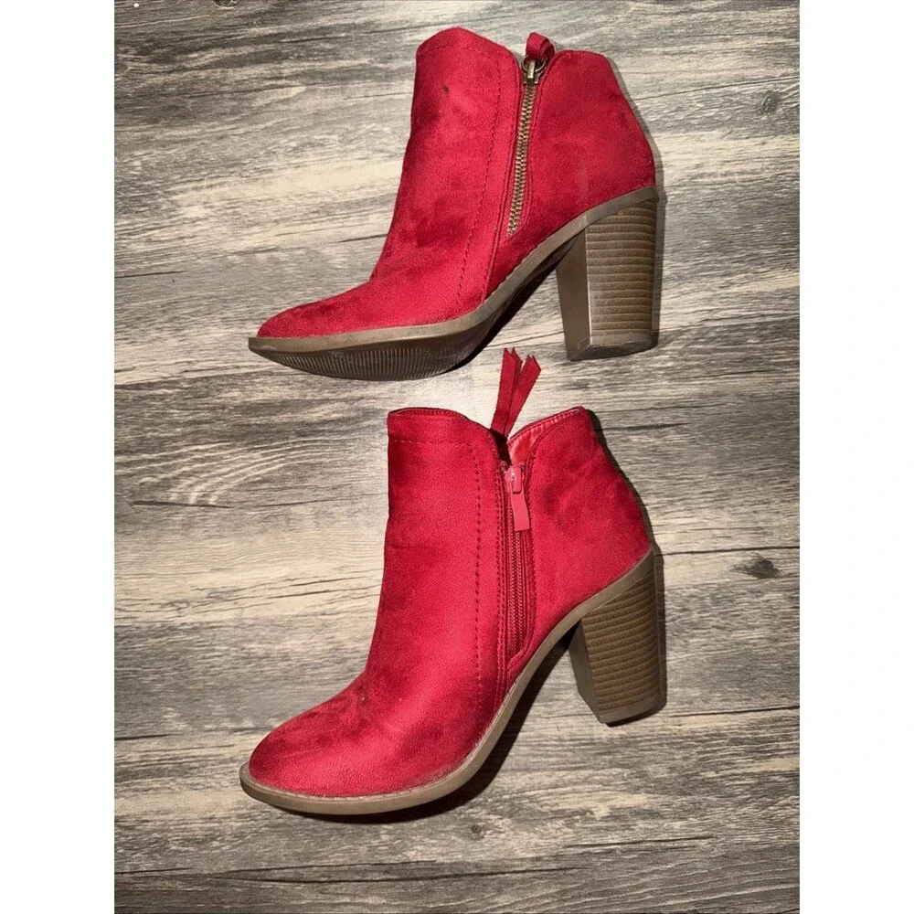 TRENDSUP Women's Fashion Side Zipper Booties Red 6.5 Suede - Picture 2 of 10